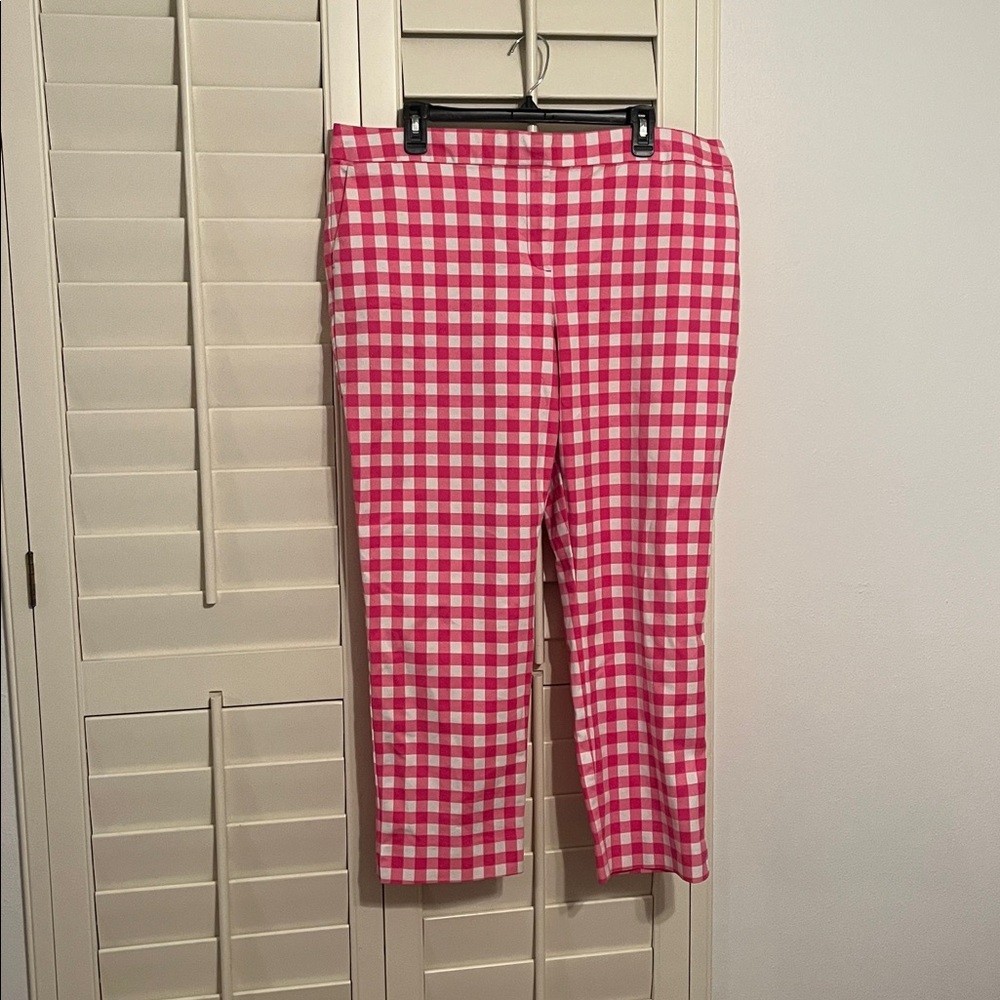 BODEN Pink and White Gingham Slacks with Pockets Women’s Size 16